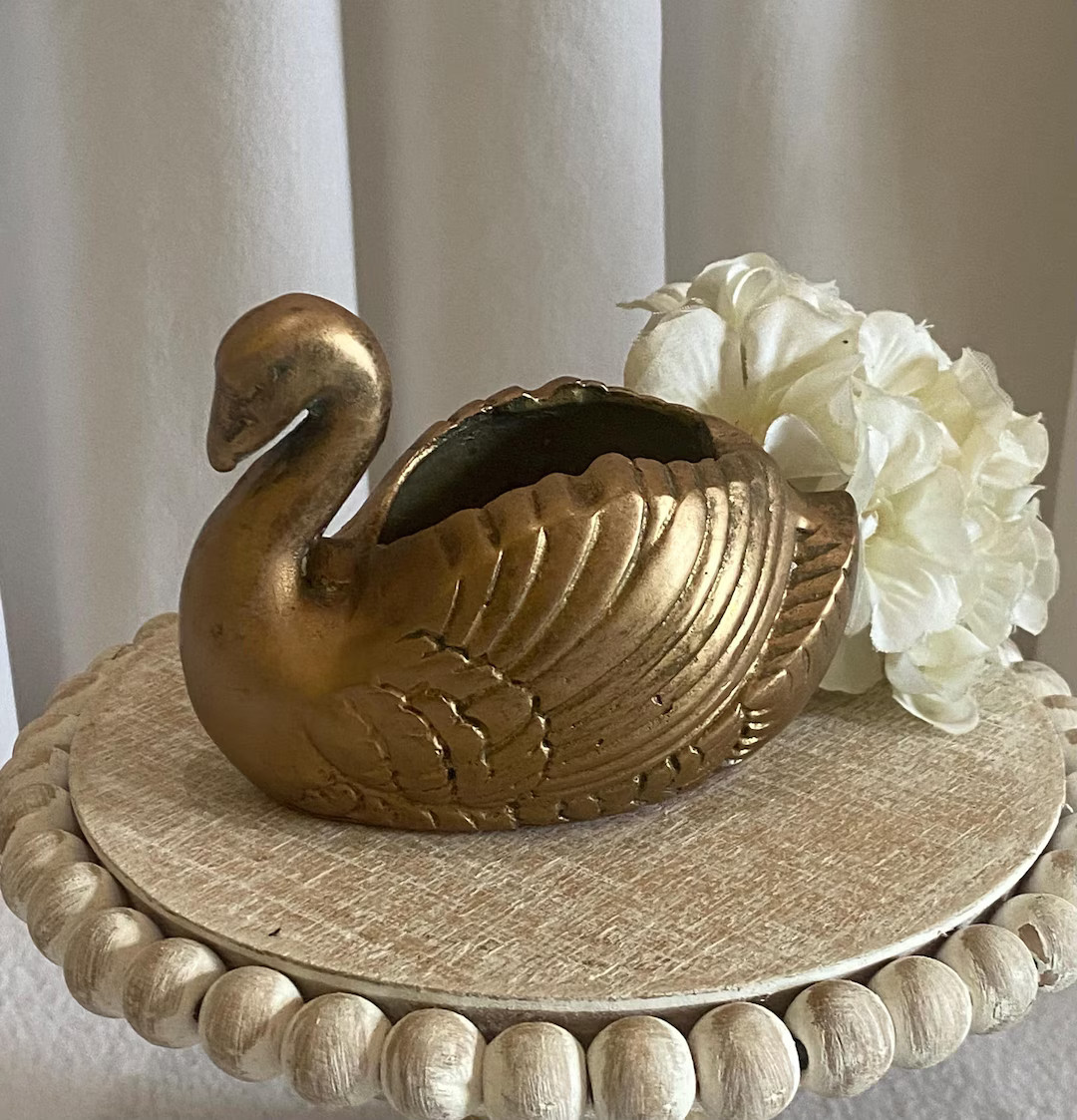 Solid Brass Swan Planter - Trinket Bowl - Vintage - Etsy | Etsy (US)