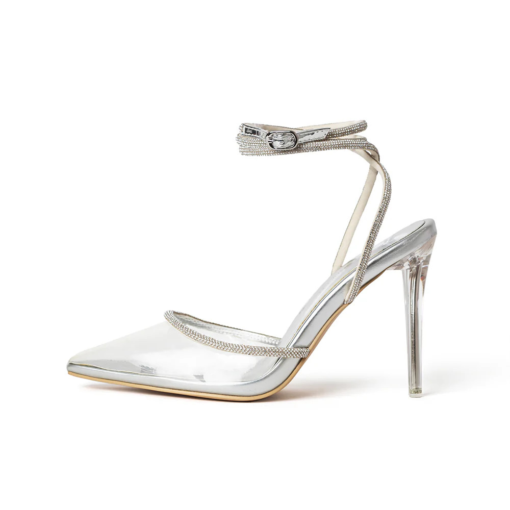 Ella Clear Glass Slippers with Crystal Ankle Tie | CULT OF COQUETTE