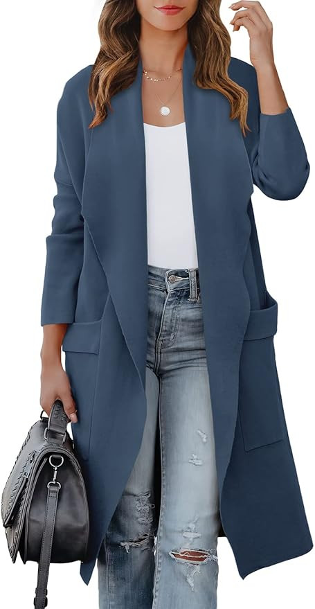 Prinbara Women's 2023 Fall Long Sleeve Draped Open Front Casual Knit Oversized Long Cardigan Jack... | Amazon (US)