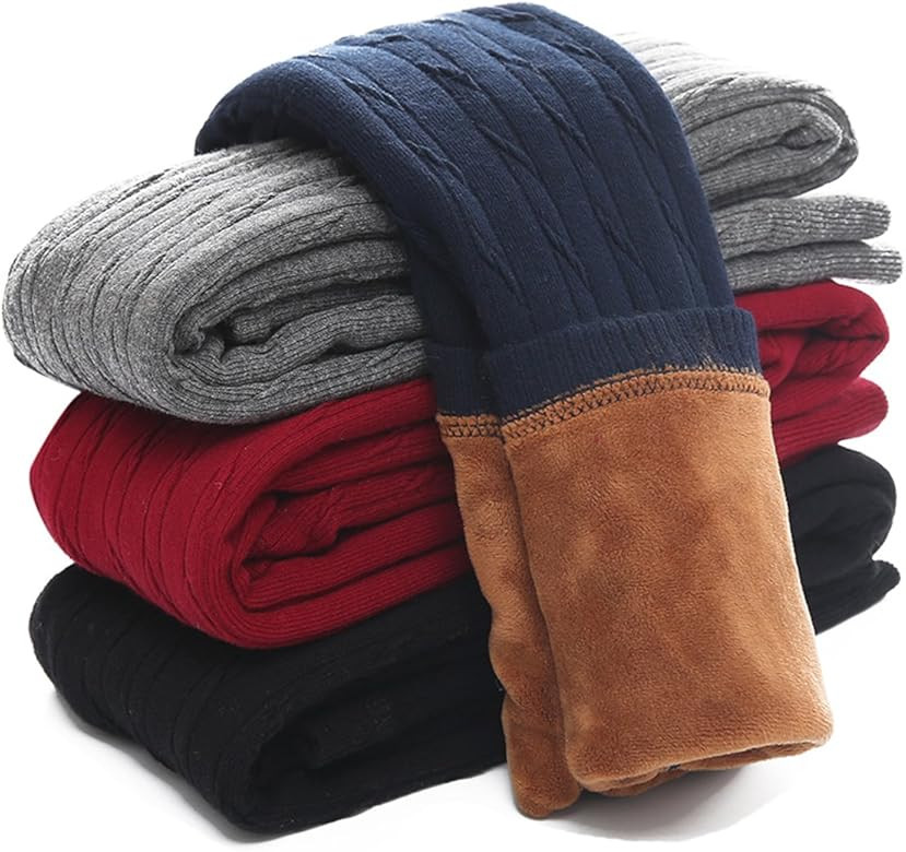 Govc Kids Girls Winter Warm Velvet Leggings Stretch Cotton Cable Knit Fleece Lined Pants Tights | Amazon (US)