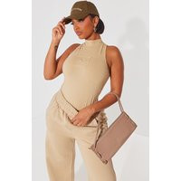 PrettyLittleThingShape Taupe Cotton High Neck Sleeveless Bodysuit | PrettyLittleThing US
