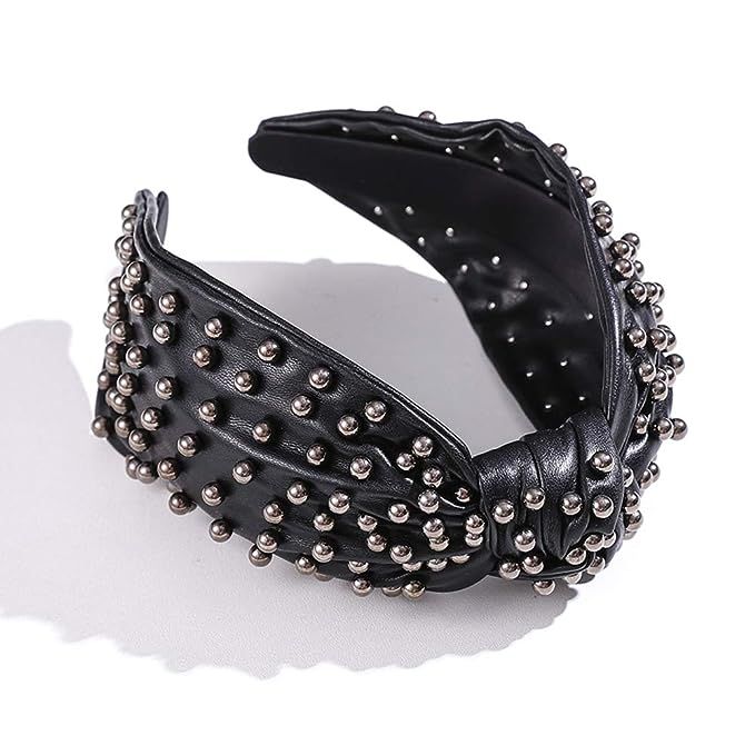 Leather Knotted Women Headband Luxury Jeweled Beaded Embellished Top Hairband Fashion Elegant Lad... | Amazon (US)