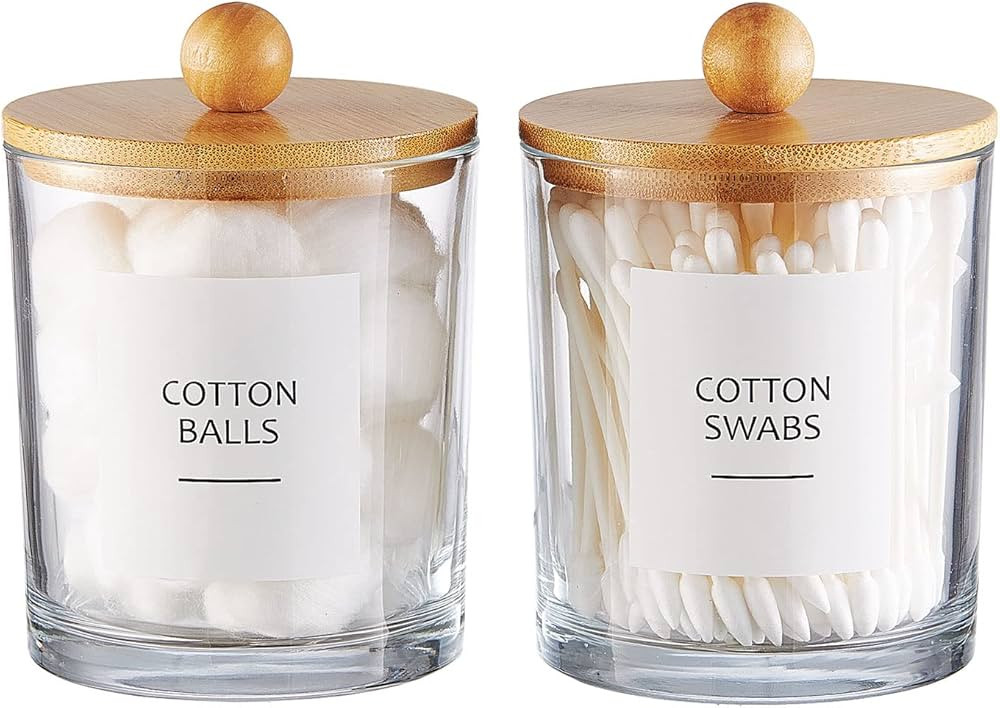 Glass Apothecary Jars with Bamboo Lids for Bathroom Organization, Q tip Holder and Cotton Ball Ho... | Amazon (US)