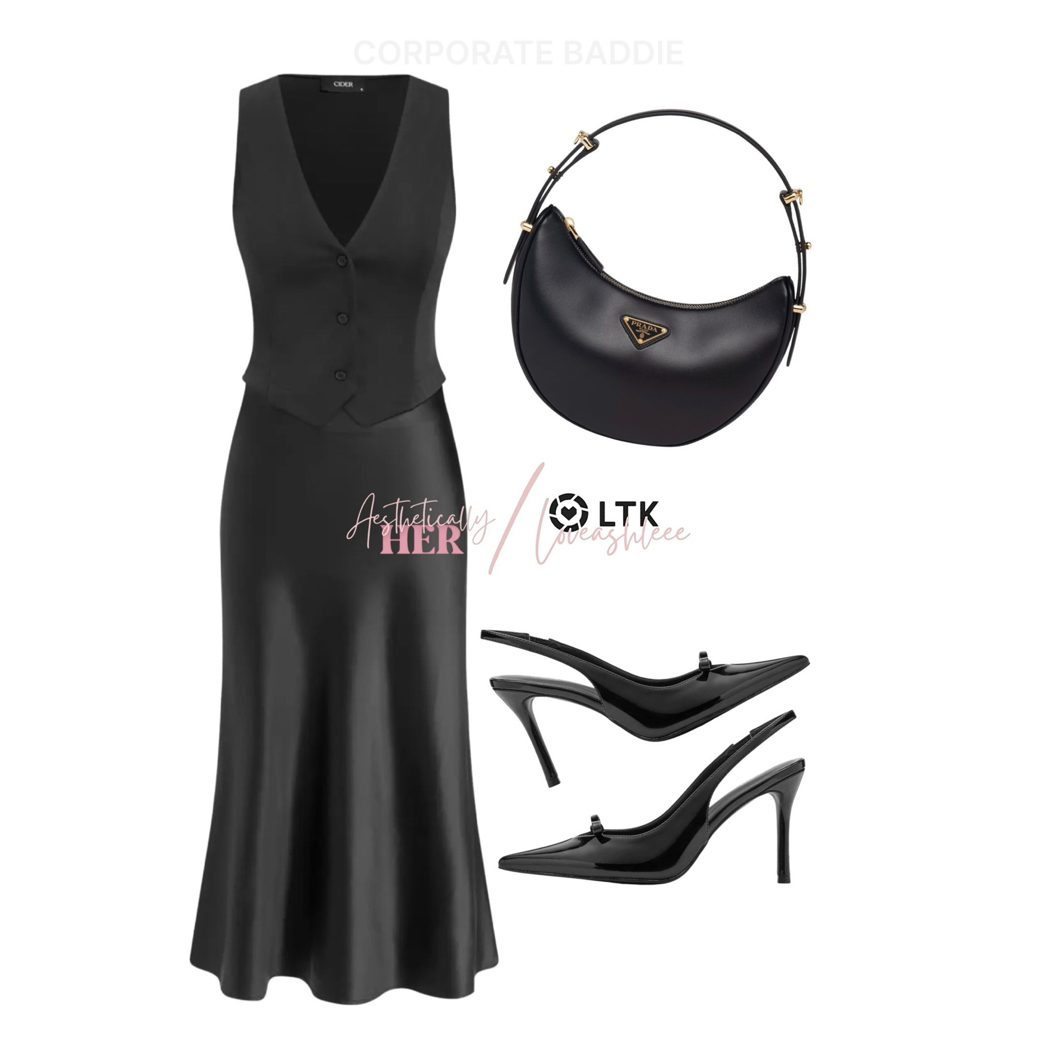 WOVEN V-NECK SOLID SLEEVELESS BLAZER
MAXI DRESS 
Corporate baddie, work fashion, fashionably late, all black looks, satin skirt, vest look, kitten heels, black pumps, leather bag, clean look, minimalist aesthetic 

#LTKWorkwear #LTKSaleAlert #LTKShoeCrush
