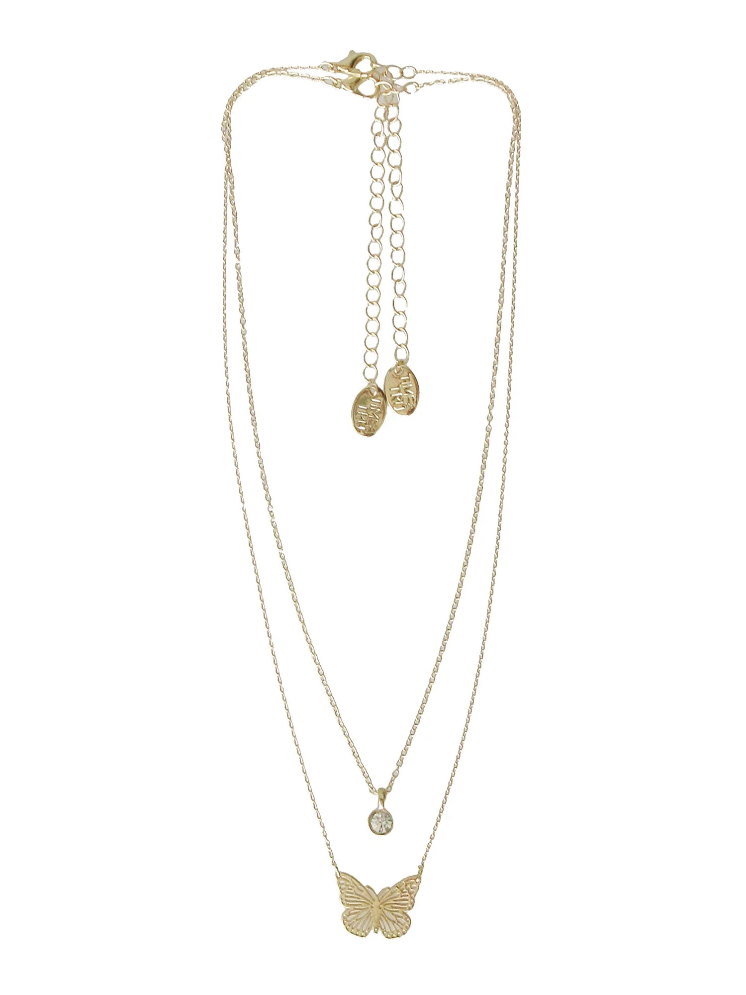 Time and Tru Women's Gold Tone Butterfly and Pendant Necklace Set, 2 Pieces | Walmart (US)