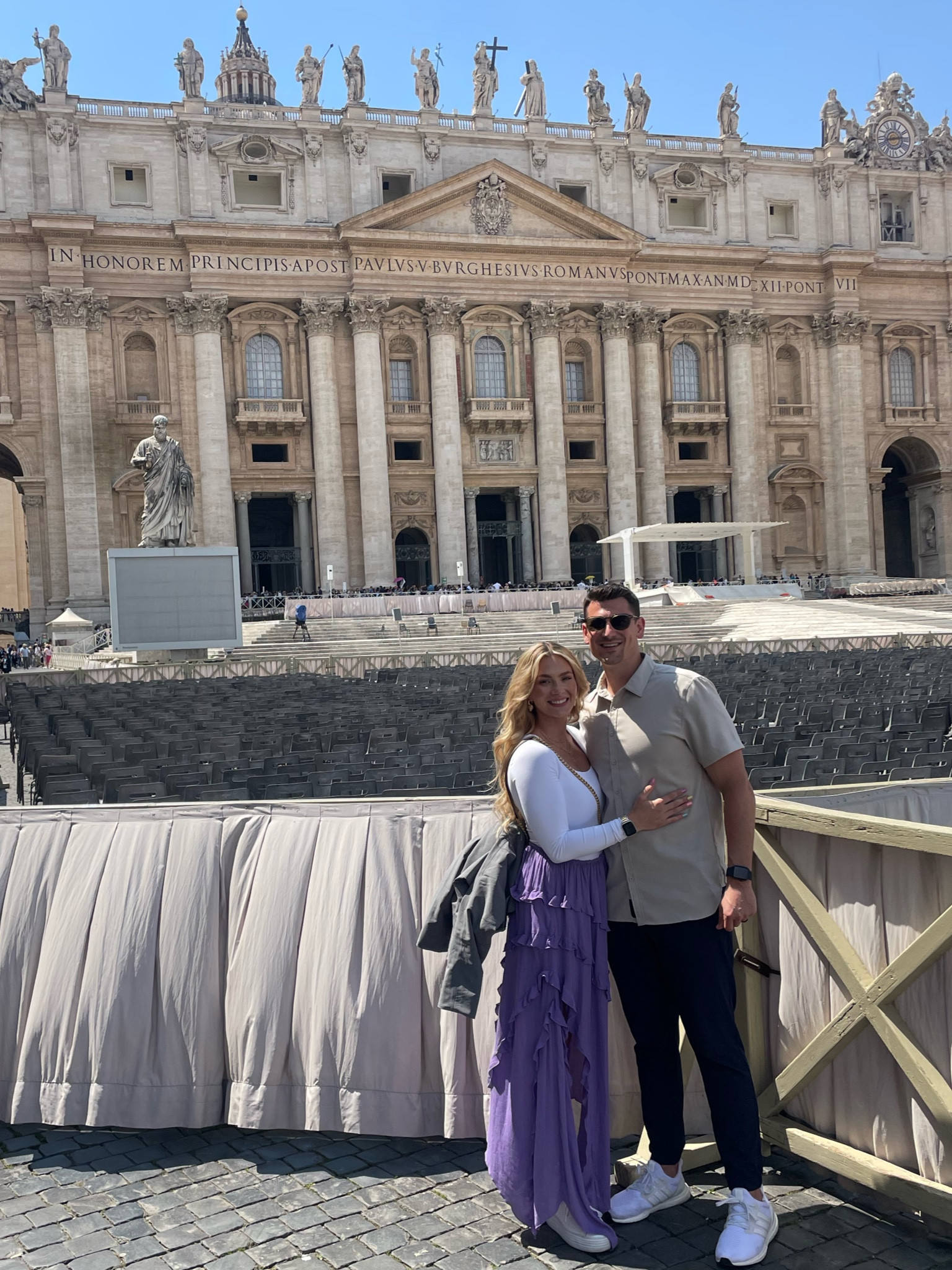 Church appropriate ourfifs for your temple or basilica tours. Long purple ruffle skirt with comfortable square neck bodysuit that doesn’t cut into your skin - in stock now xs-xxxl with white Italian leather sneakers. He is wearing Mizzen and Main stretch button down short sleeve with dress joggers and sneakers. His favorite Cole Haan Grand and Reagan sneakers are on sale now and still available in most all sizes   

#LTKmens #LTKtravel #LTKsalealert