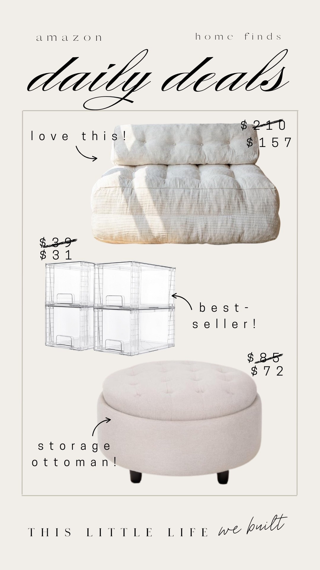 Amazon daily deals! 



Sofa bed, storage containers, ottoman, Amazon home, affordable home 