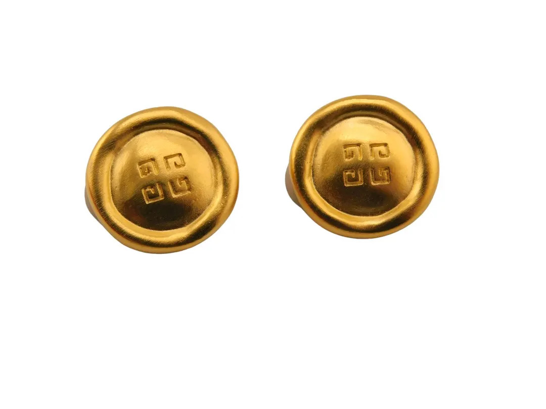 Vintage GIVENCHY Gold Tone-plating Logo Round Clip on Earrings. - Etsy | Etsy (US)