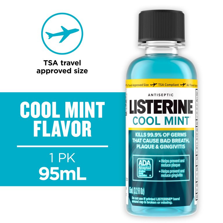 Listerine Cool Mint Antiseptic Mouthwash for Bad Breath, 3.2 oz | Walmart (US)