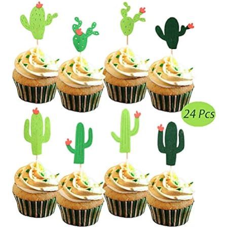 Morndew 24 PCS Cactus Cupcake Toppers for Mexican Fiesta Themed Party Birthday Party Baby Shower Wed | Amazon (US)