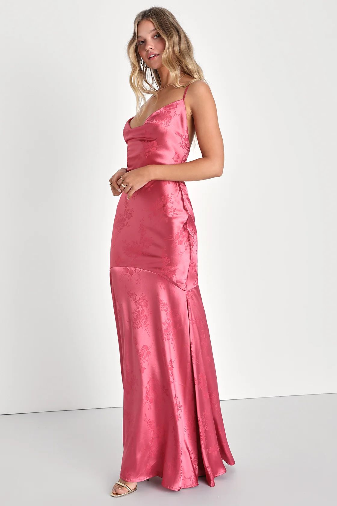 Sweet Endeavors Rose Pink Satin Jacquard Cowl Neck Maxi Dress | Lulus (US)