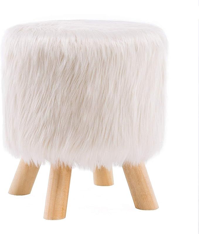 Apicizon Foot Stool Faux Fur Round Ottoman, Soft Furry Compact Padded Vanity Seat with 4 Natural ... | Amazon (US)