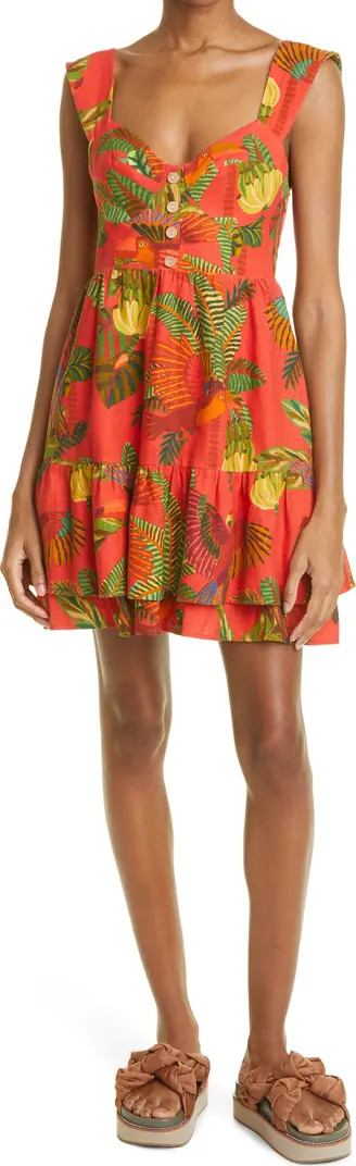 FARM Rio Forest Birds Tiered Linen Blend Dress | Nordstrom | Nordstrom