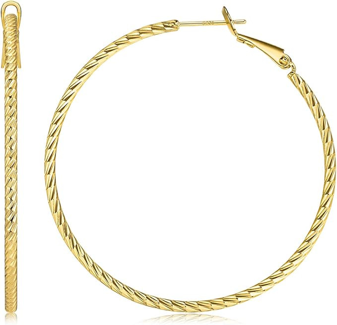 Kainier Big Hoop Earrings 14K Gold Plated 925 Sterling Silver Post Lightweight Gold Hoops for Wom... | Amazon (US)