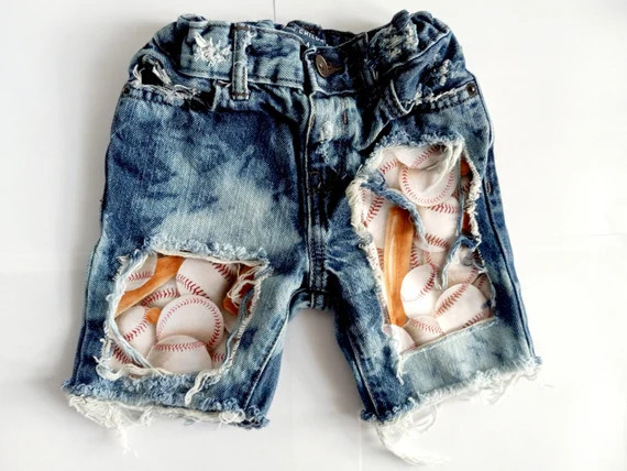 Baseball Boys Cut Out Distressed Denim Cut off Shorts Ballgame - Etsy | Etsy (US)