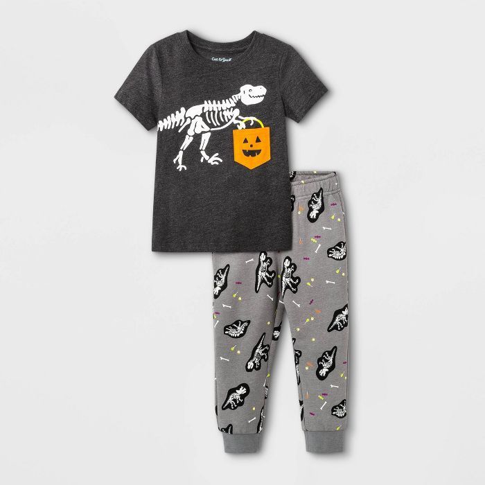 Toddler Boys' 2pc Halloween Skeleton T-Rex Short Sleeve T-Shirt and Fleece Jogger Pants Set - Cat... | Target