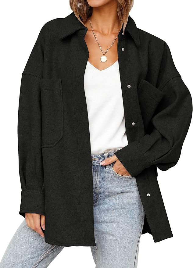 MEROKEETY Women's 2024 Fall Oversized Long Sleeve Shacket Jacket Button Down Wool Blend Coats wit... | Amazon (US)