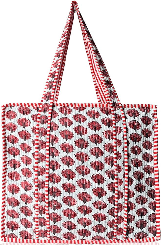 100% Cotton Quilted Tote Bag 18x16– Large Zipper Beach Bag & Travel Bag Purse Reusable Grocery ... | Amazon (US)