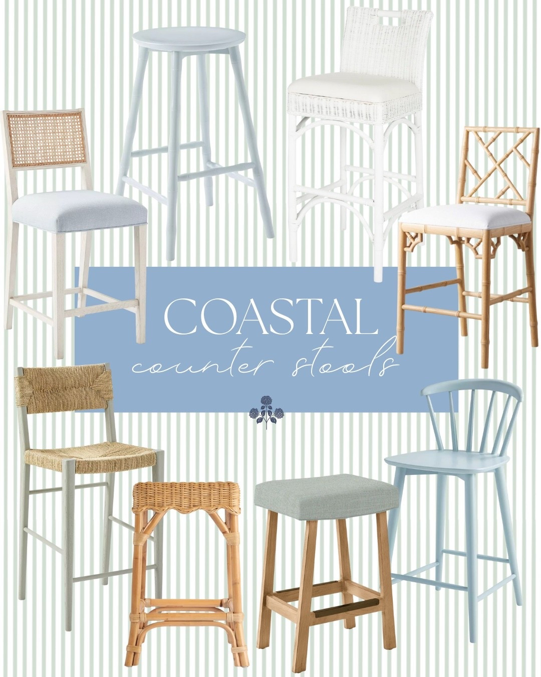 Coastal counter stools! 

Coastal furniture, counter stool, backless counter stool, rattan counter stool, blue counter stool, upholstered counter stool, Serena and Lily style 

#LTKStyleTip #LTKHome