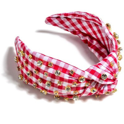 Shiraleah Embellished Gingham Knotted Headband, Red | Target