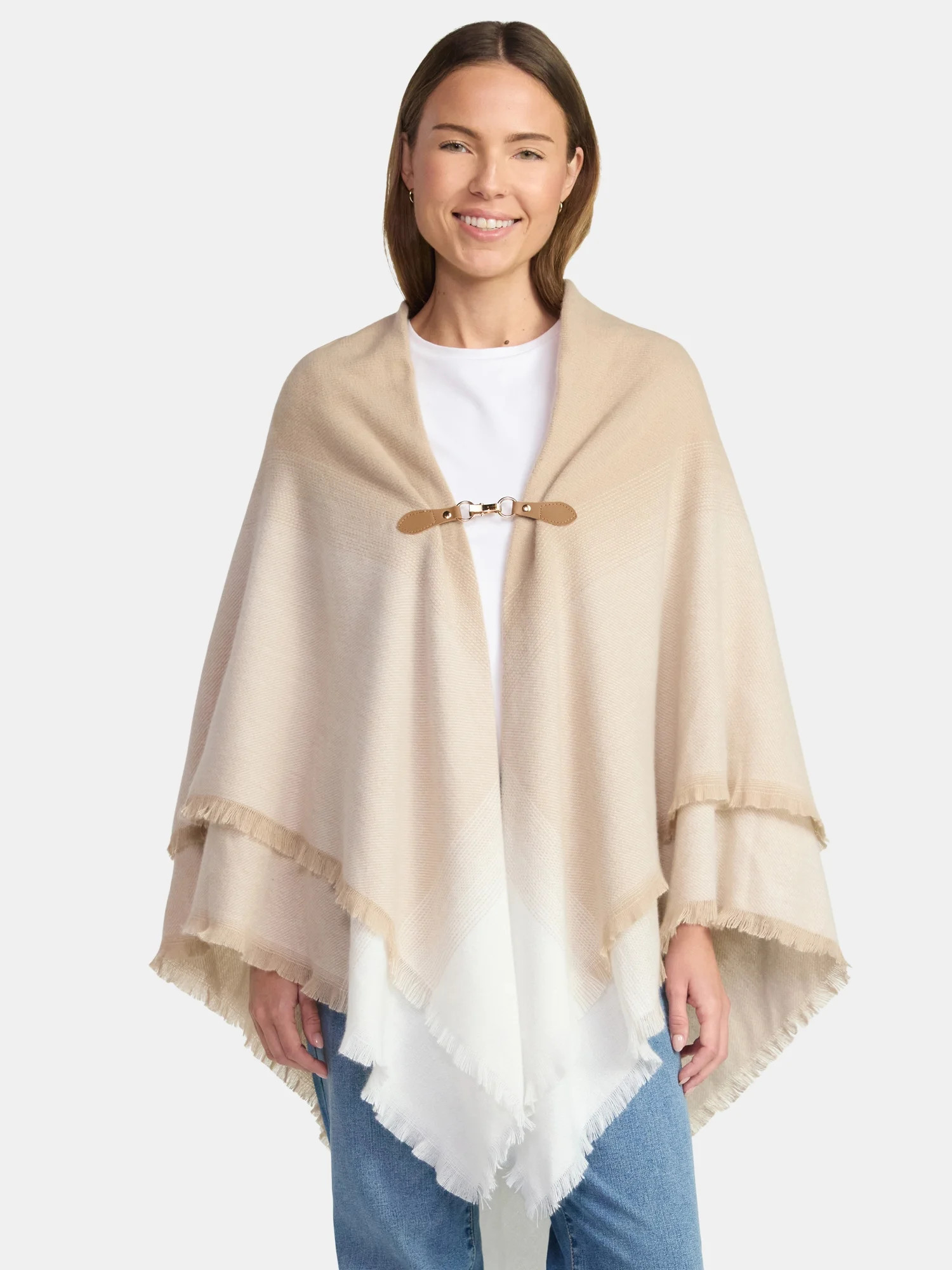 Time and Tru Women's Gradient Weave Toggle Poncho, Tan, Size L/XL | Walmart (US)