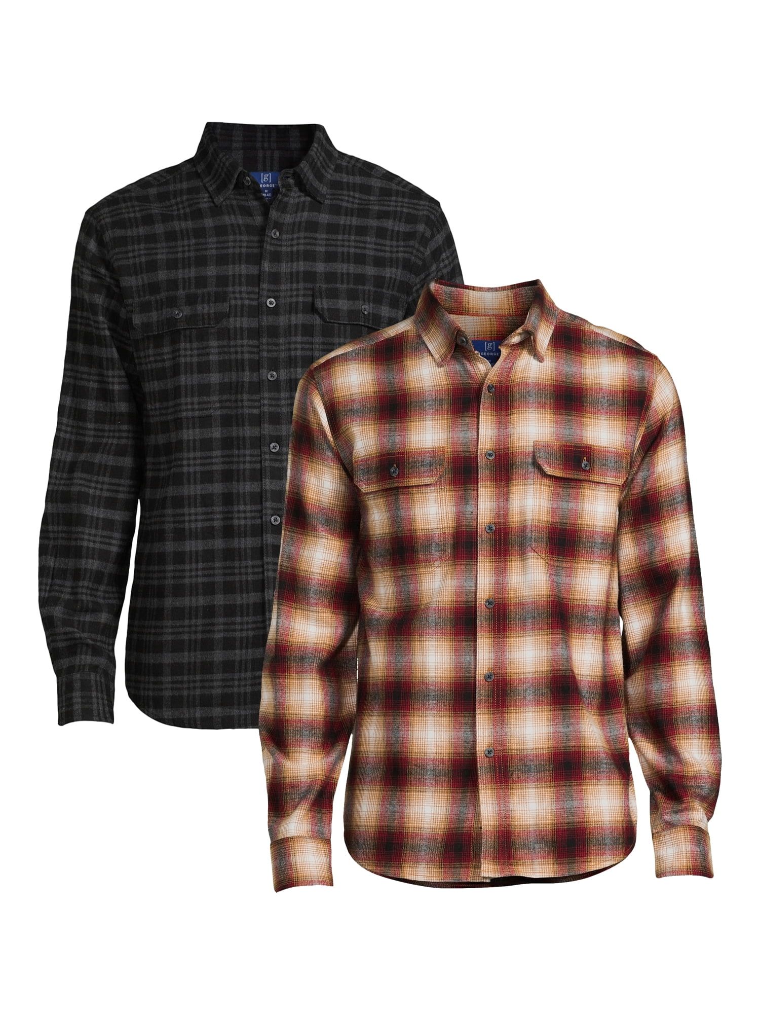 George Men's Long Sleeve Flannel Shirts, 2-Pack, Sizes S-2XL - Walmart.com | Walmart (US)
