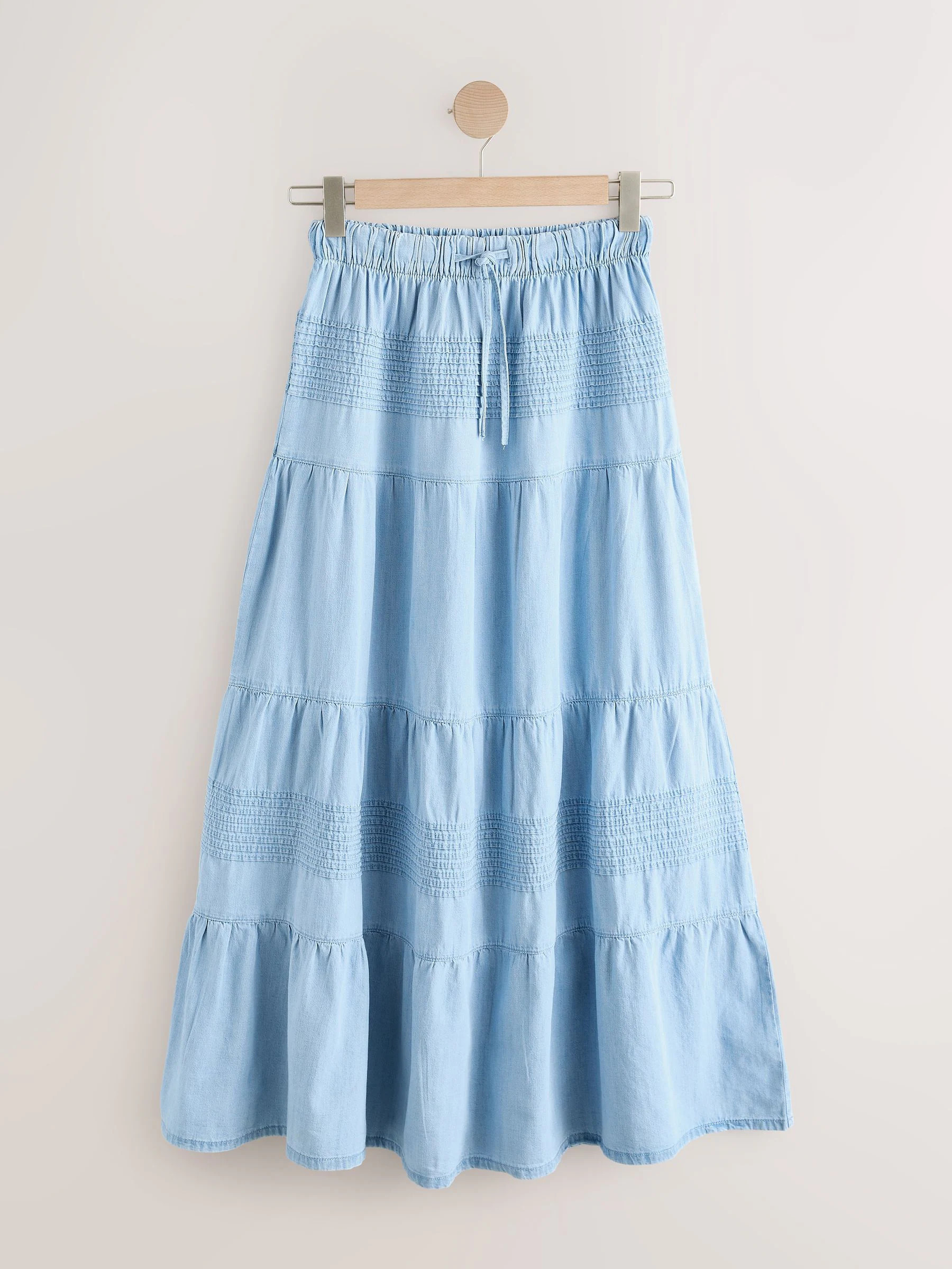 Next Bleach Denim Tiered Maxi Bleach Skirt | Next US