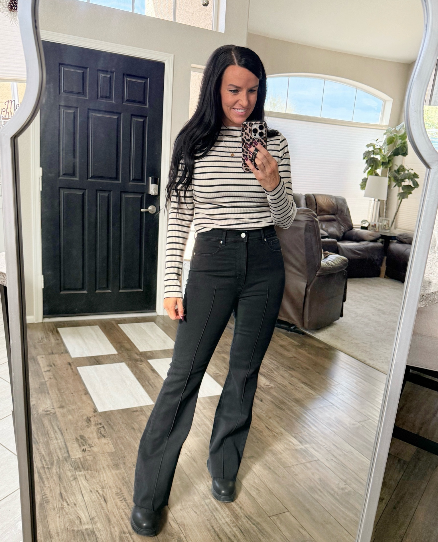Loft sale with code: GIFT

50% off 1-2 items, 60% off 3+ items! 

Slim flare jeans fit TTS, I’m in a 4/27 (I’m 5’5” for reference). The striped long sleeved shirt is TTS, I’m in a S.

#LTKSaleAlert #LTKSeasonal #LTKFindsUnder50