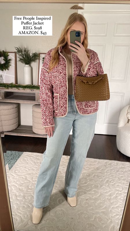Winter outfit idea with a floral puffer quilted jacket from Amazon in size medium 

#LTKfindsunder100 #LTKmidsize #LTKfindsunder50