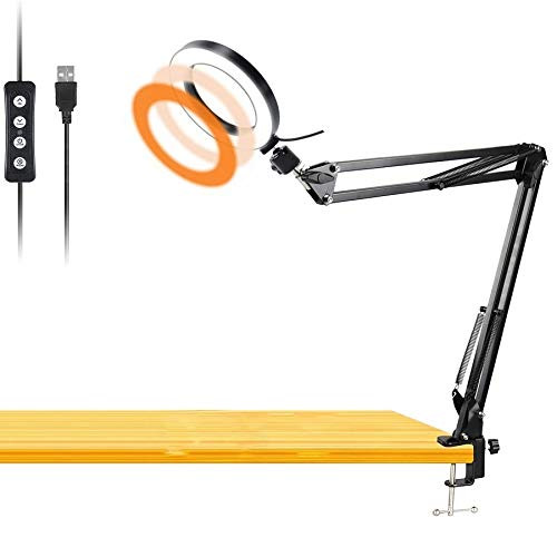 Workbench Light, Desk Ring Light with Swivel Clamp Arm,6'' USB Ring Light for Reading,Craft,Makeup,Y | Amazon (US)