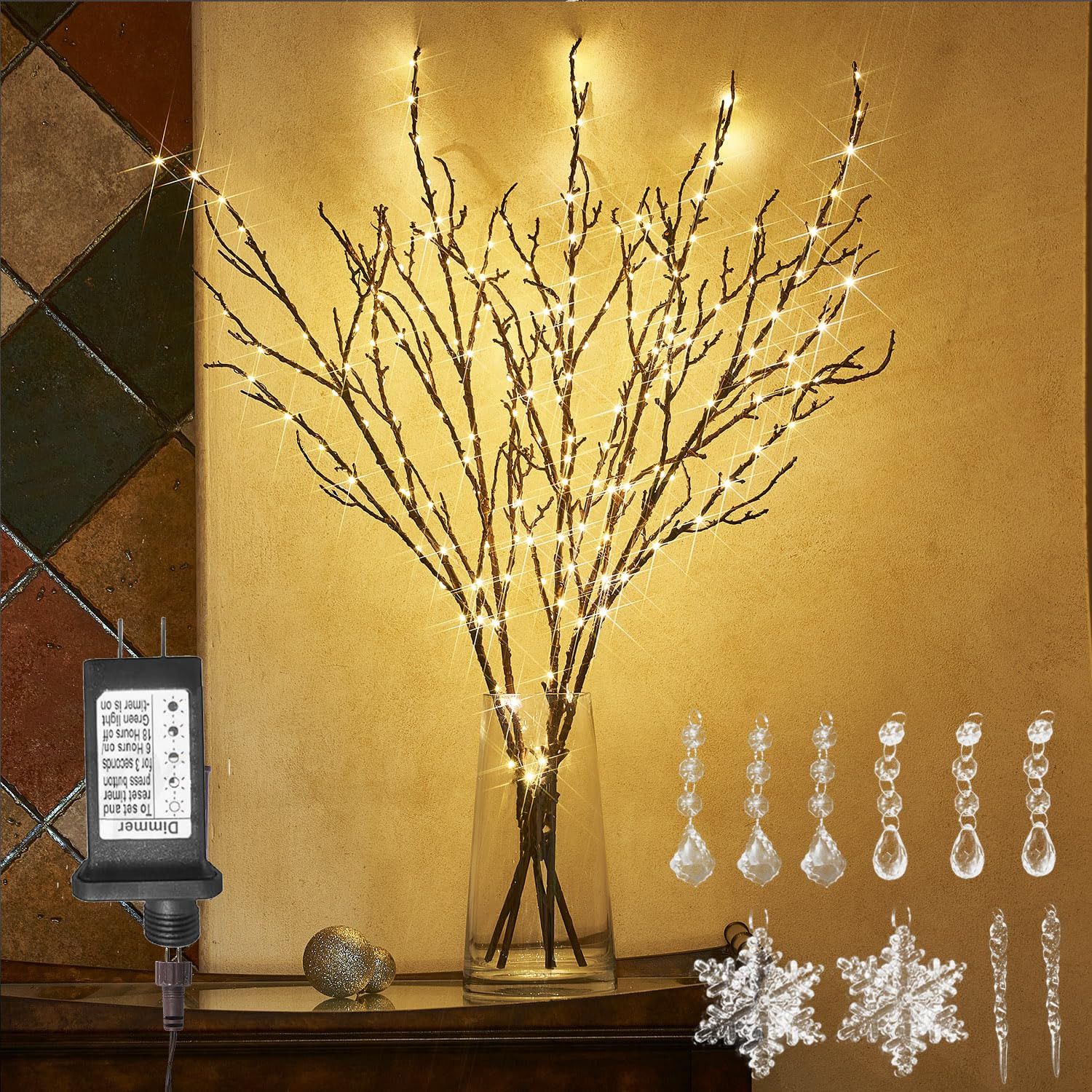 LITBLOOM Lighted Brown Willow Branches 200 Fairy Lights 32IN Plug in with Timer and Dimmer, Tree ... | Amazon (US)