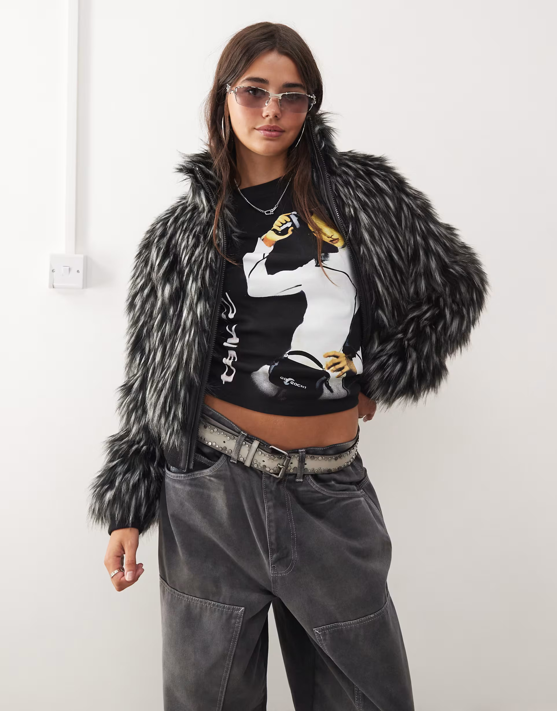 COLLUSION tipped faux fur short jacket in black | ASOS (Global)