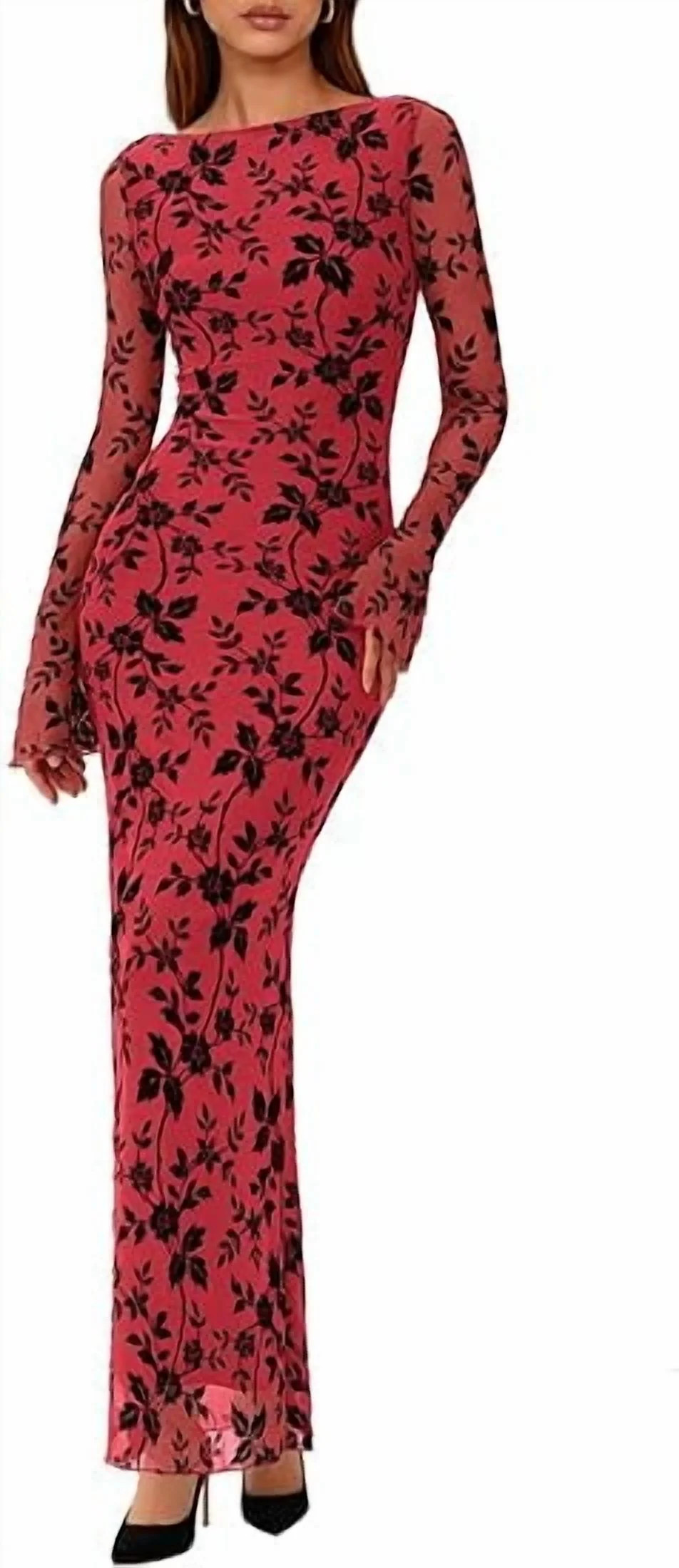 PRETTYGARDEN Women's Floral Bodycon Maxi Dress Fall Elegant Mesh Long Sleeve Formal Wedding Guest... | Walmart (US)