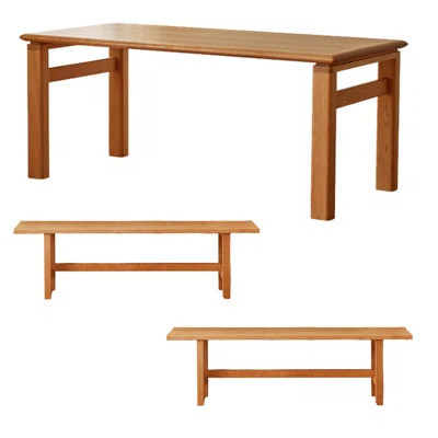 Solid Oak Wood Dining Table with Bench Set | Wayfair North America