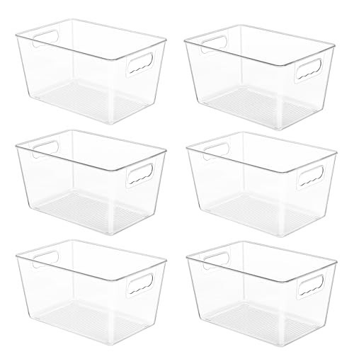 YIHONG 6 Pack Clear Pantry Organizer Bins, Plastic Containers with Handle for Kitchen,Freezer,Cabinet,Closet,Bathroom Under Sink Storage | Amazon (US)