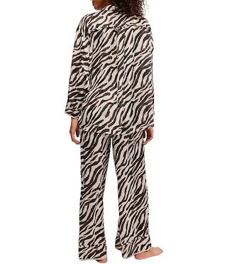 Dreamy Days Zebra Print Satin Notch Collar Long Sleeve Wide Leg Oversized Pajama Set | Dillard's