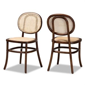 Baxton Studio Garold Brown and Walnut Brown Wood 2-Piece Cane Dining Chair Set | Cymax