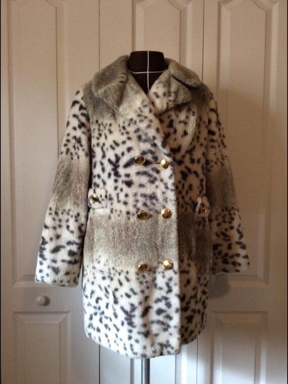 Vintage 1960’s Faux Fur Snow Leopard Double Breasted Pea Coat Jacket | Etsy (US)