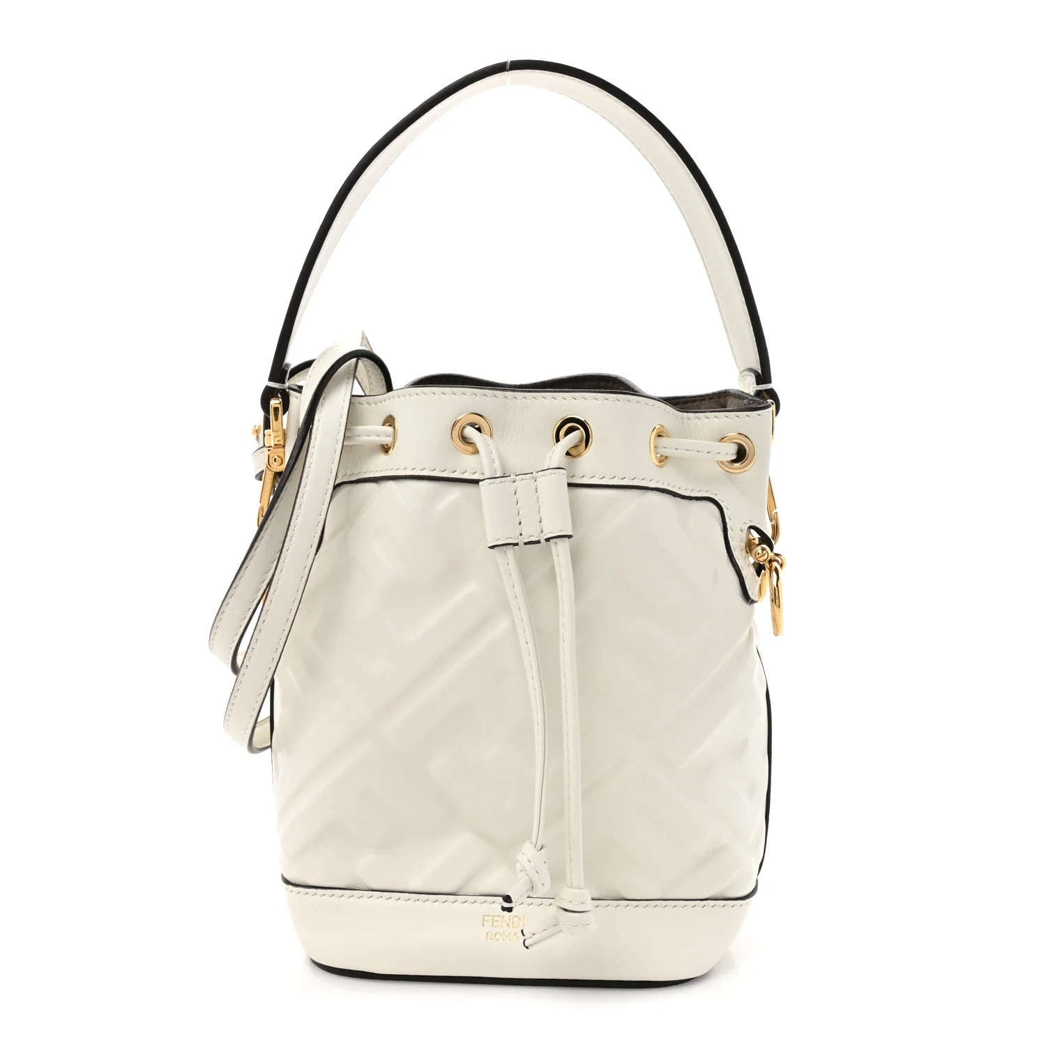 Vitello Liberty F is Fendi FF 1974 Embossed Mini Mon Tresor Bucket Bag White | FASHIONPHILE (US)