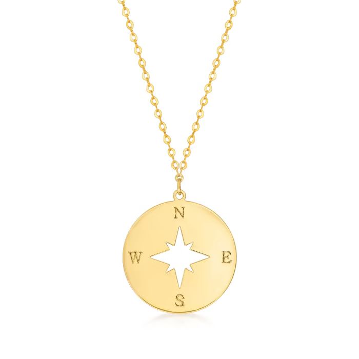 Italian 14kt Yellow Gold Compass Pendant Necklace. 16" | Ross-Simons