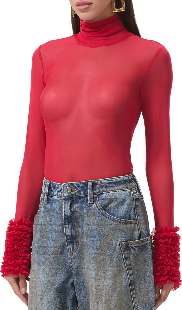 Helena Ruffle Trim Long Sleeve Mesh Shirt | Nordstrom