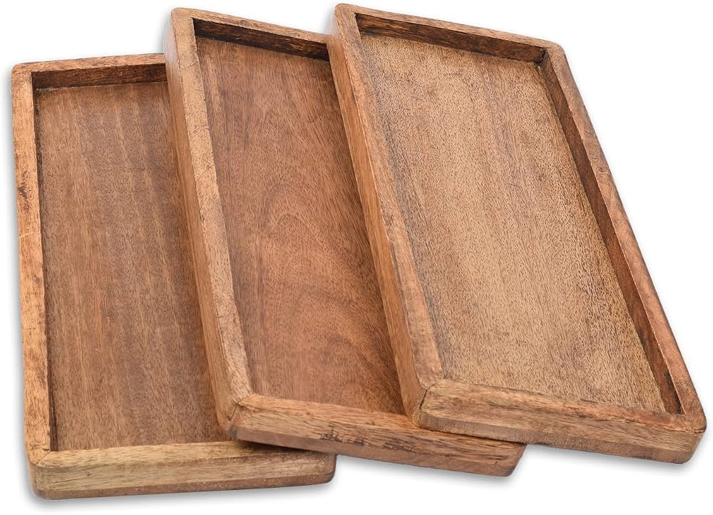 Samhita Mango Wood Serving Platter with Raised Edge -Set of 3 for Display Fruit Snacks Appetizer ... | Amazon (US)