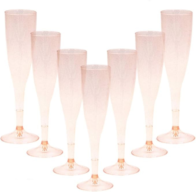 Homy Feel Rose Gold Glitter Plastic Rose Gold Wine Glasses 30 Pack, Champagne Flutes Disposable f... | Amazon (US)