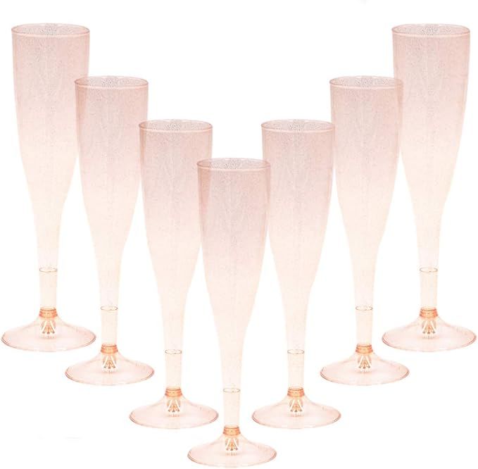Homy Feel Rose Gold Glitter Plastic Rose Gold Wine Glasses 30 Pack, Champagne Flutes Disposable f... | Amazon (US)
