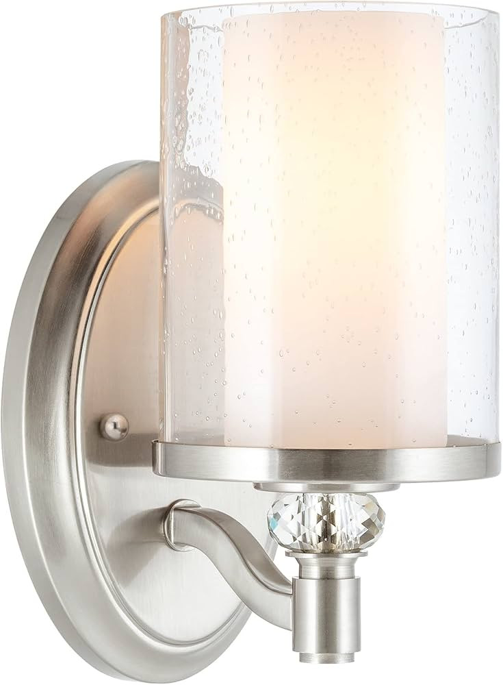 Kira Home Victoria 10" Transitional Wall Sconce, Frosted Glass Inner Shade + Clear Seeded Glass O... | Amazon (US)