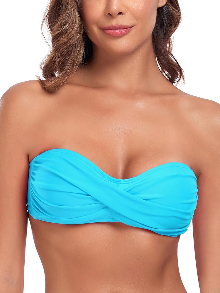 Ocean Blues Women's Halter Swimsuit Top Twist Bandeau Bikini Top | Amazon (US)