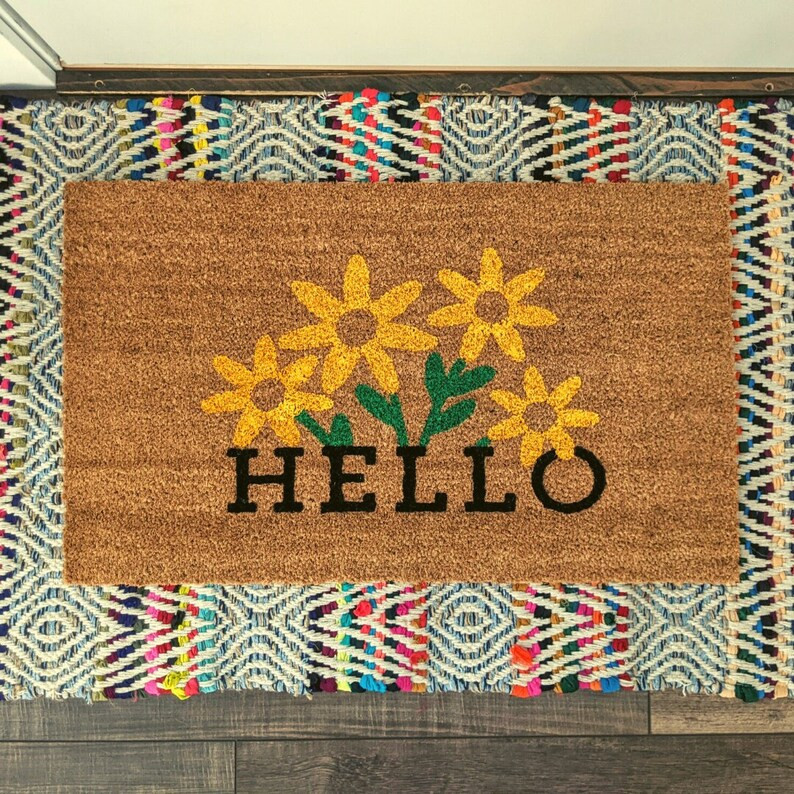 Hello Spring Doormat, Spring & Summer Welcome Mat, Porch Decor, Spring Flowers Doormat, Welcome M... | Etsy (US)