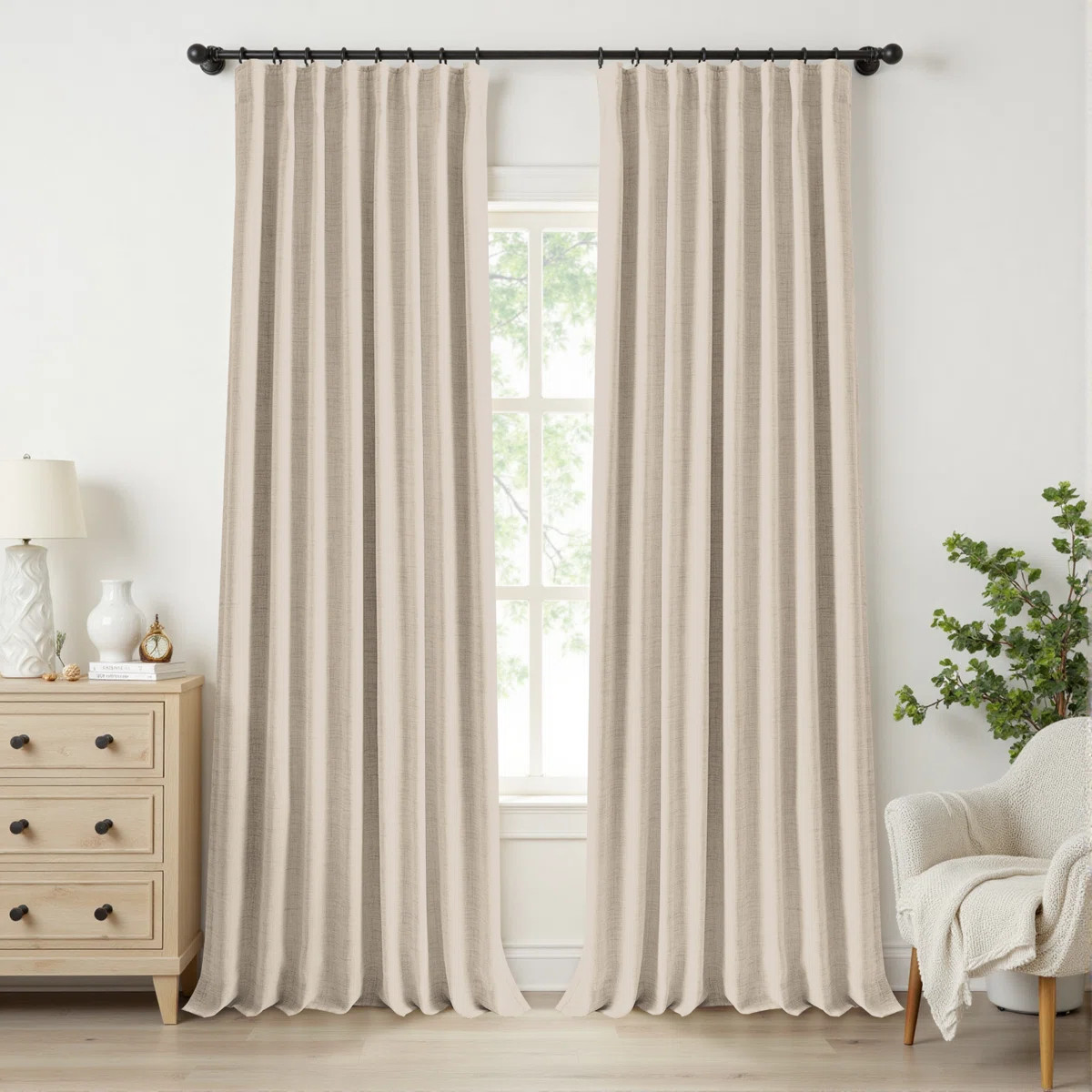 Birglinde Faux Linen Textured Thermal 100% Blackout Curtains for Bedroom Living Room Rod Pocket/R... | Wayfair North America