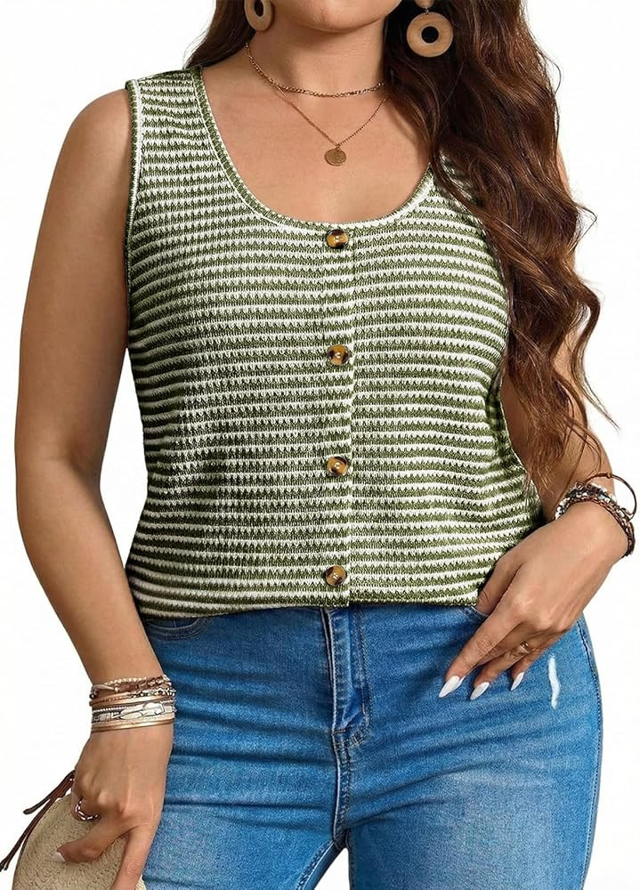 Eytino Plus Size Tank Tops for Women Dressy Casual Summer Sleeveless Striped Knit Sweater Shirts ... | Amazon (US)