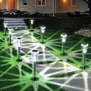 Solar Outdoor Lights, 10 Pack Waterproof Stainless Steel Solar Stake Lights for Pathway Garden Ya... | Amazon (US)